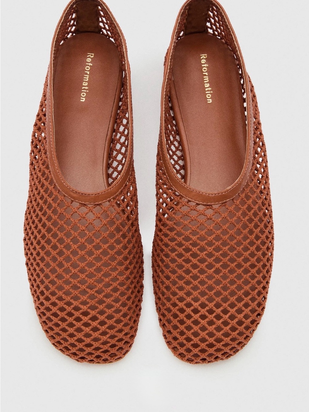 Reformation Britt Ballet Flats in Brown Crochet, size 10
